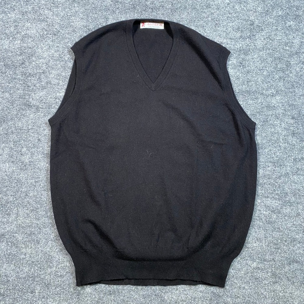 Robert Kirk Ltd Scotland 100% Cashmere V-Neck Sweater Vest Black Mens 48 XL